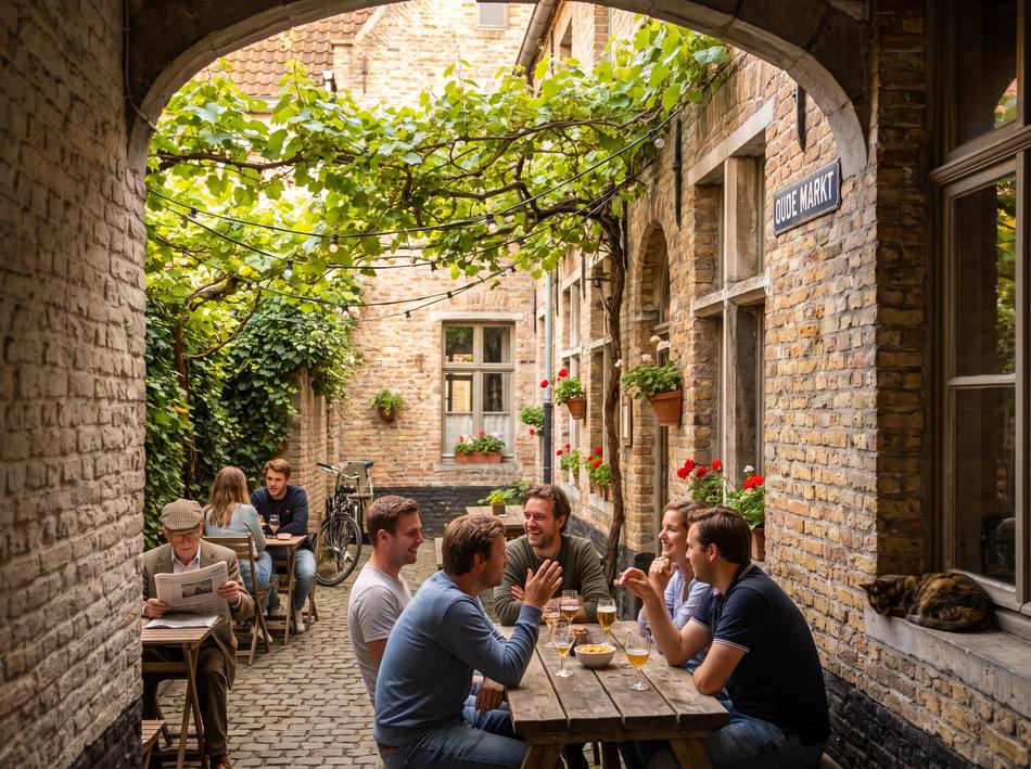 Verborgen binnenkoertje met terras onder een druivenrank